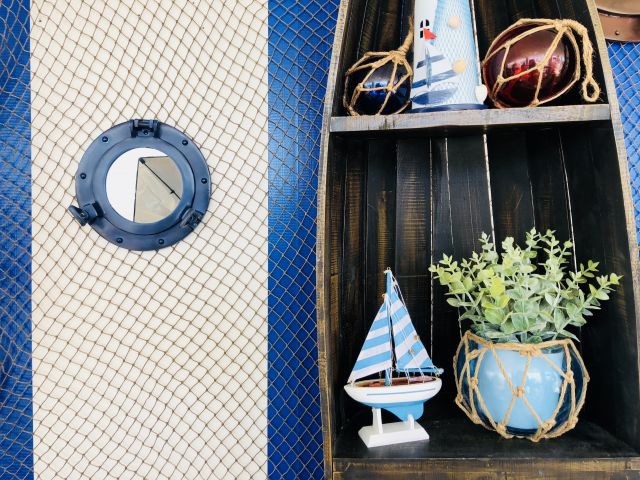 Rustic Blue Aluminum Deluxe Class Decorative Ship Porthole Mirror 8''