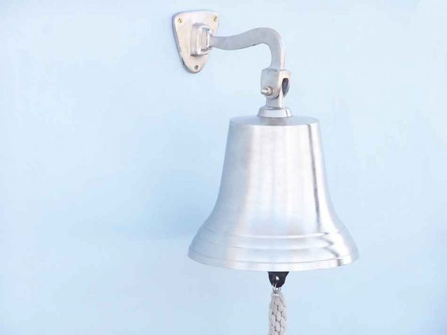Brushed Nickel Hanging Ship's Bell 15"