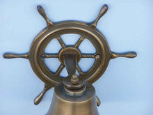 Load image into Gallery viewer, Antique Brass Hanging Ship Wheel Bell 7&quot;