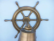 Load image into Gallery viewer, Antique Brass Hanging Ship Wheel Bell 8&quot;