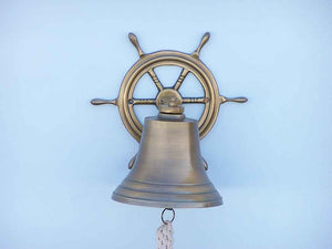 Antique Brass Hanging Ship Wheel Bell 8"
