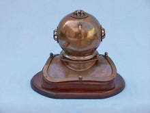 Load image into Gallery viewer, Antique Brass Decorative Divers Helmet Clock on Rosewood Base 12&quot;