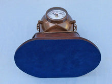 Load image into Gallery viewer, Antique Brass Decorative Divers Helmet Clock on Rosewood Base 12&quot;