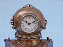 Load image into Gallery viewer, Antique Brass Decorative Divers Helmet Clock on Rosewood Base 12&quot;