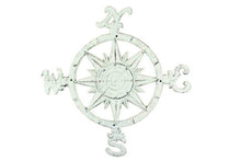 Load image into Gallery viewer, Rustic Whitewashed Cast Iron Large Decorative Rose Compass 19&quot;