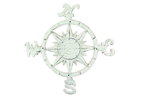 Rustic Whitewashed Cast Iron Large Decorative Rose Compass 19