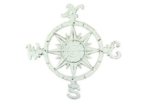 Rustic Whitewashed Cast Iron Large Decorative Rose Compass 19"