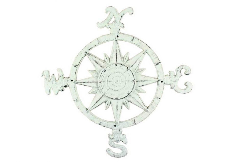 Rustic Whitewashed Cast Iron Large Decorative Rose Compass 19