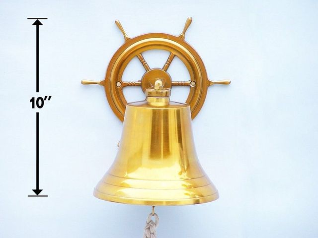 Brass Plated Hanging Ship Wheel Bell 10"