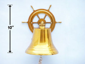 Brass Plated Hanging Ship Wheel Bell 10"