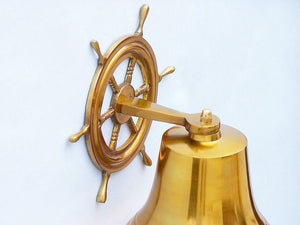Brass Plated Hanging Ship Wheel Bell 10"