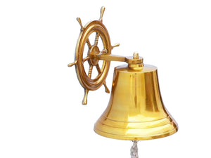 Brass Plated Hanging Ship Wheel Bell 10"