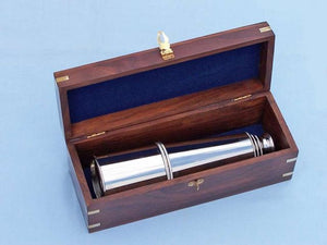 Deluxe Class Chrome Admiral's Spyglass Telescope 27" w/ Rosewood Box