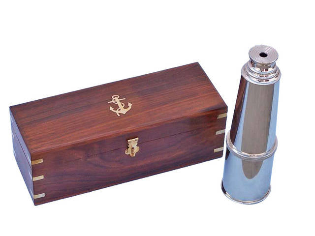 Deluxe Class Chrome Admiral's Spyglass Telescope 27" w/ Rosewood Box