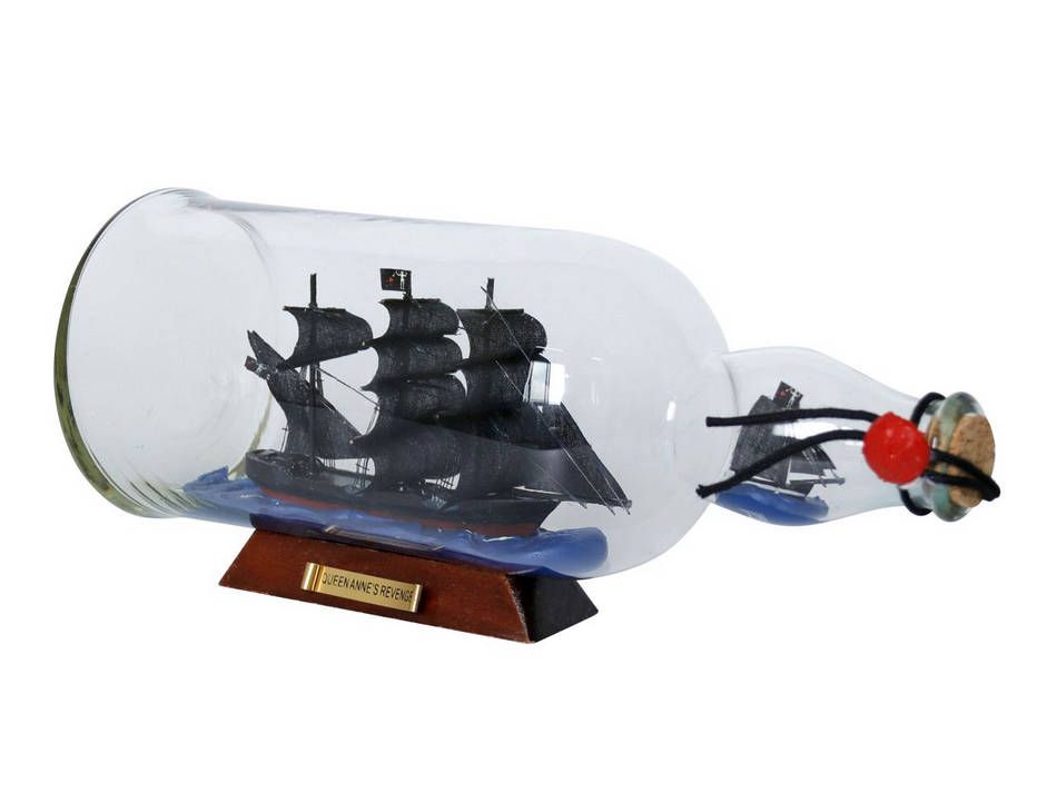 Blackbeard's Queen Anne's Revenge Model Ship in a Glass Bottle 11""