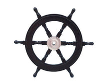 Load image into Gallery viewer, Deluxe Class Wood and Chrome Decorative Pirate Ship Steering Wheel 24&quot;&quot;