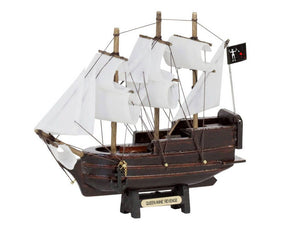 Wooden Blackbeard's Queen Anne's Revenge White Sails Model Pirate Ship 7"