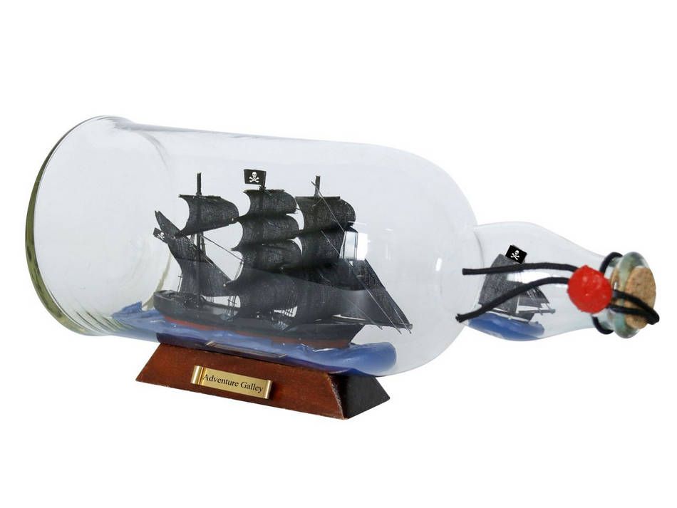 Captain Kidd's Adventure Galley Model Ship in a Glass Bottle 11""