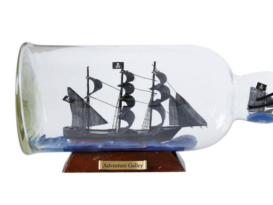 Captain Kidd's Adventure Galley Model Ship in a Glass Bottle 11""