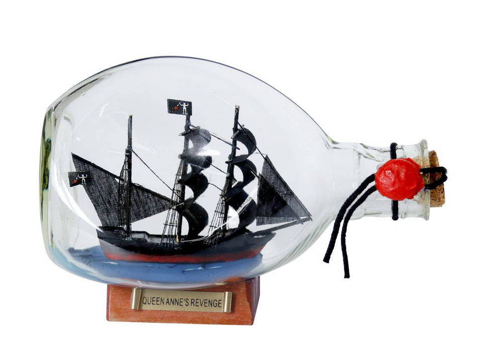 Wooden Blackbeard's Queen Anne's Revenge Pirate Ship in a Glass Bottle 7