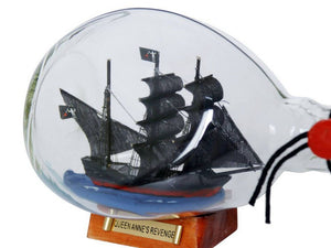 Wooden Blackbeard's Queen Anne's Revenge Pirate Ship in a Glass Bottle 7""