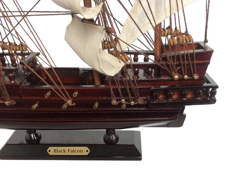 Wooden Captain Kidd's Black Falcon White Sails Pirate Ship Model 20"