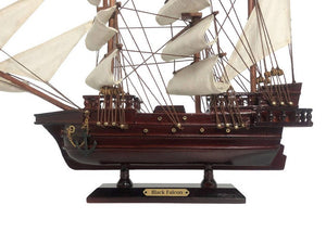 Wooden Captain Kidd's Black Falcon White Sails Pirate Ship Model 20"