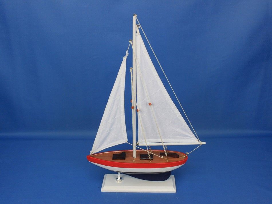 Wooden USA Sailer Model Sailboat Decoration 17""