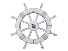 Load image into Gallery viewer, Rustic White Decorative Ship Wheel with Seagull and Lifering 18