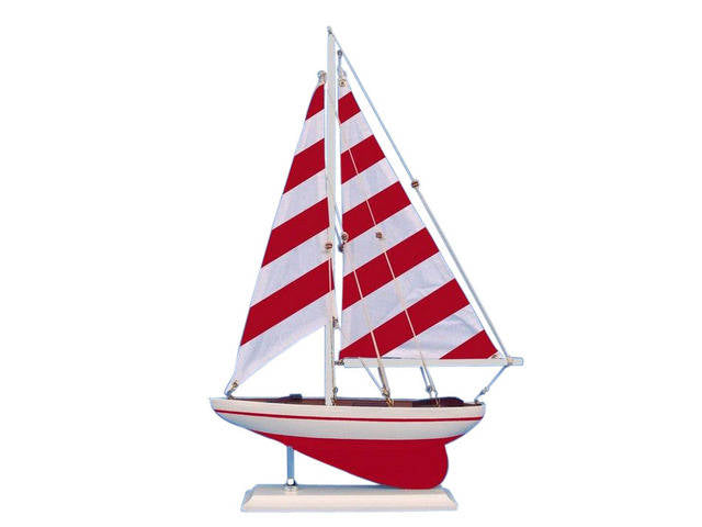 Wooden Red Striped Pacific Sailer Model Sailboat Decoration 25