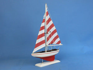 Wooden Red Striped Pacific Sailer Model Sailboat Decoration 17""