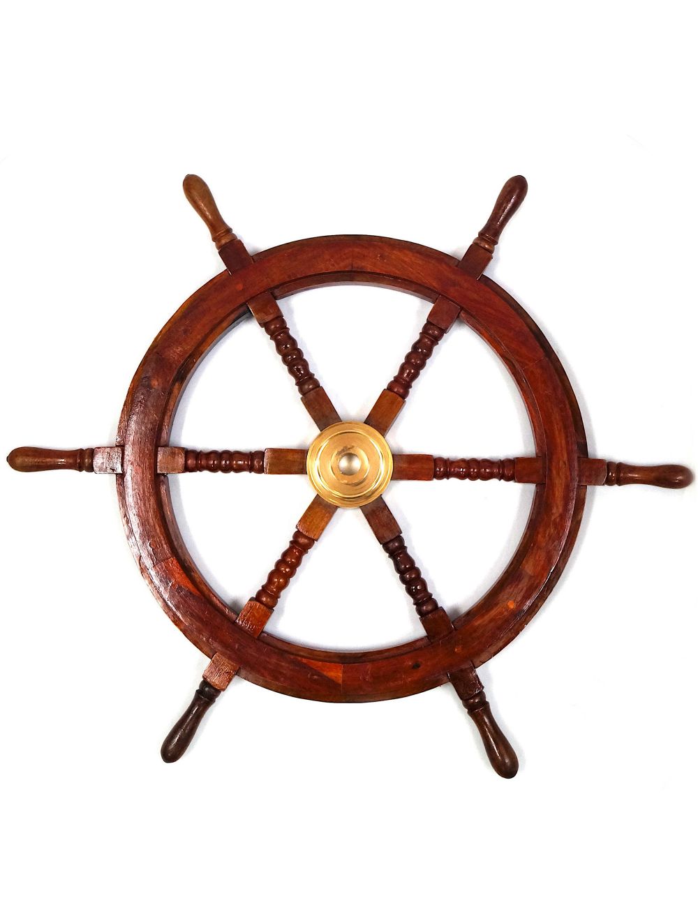 Wooden Ship Wheel, Brass Fitted 30"