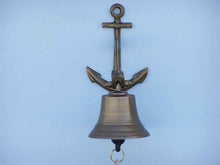 Load image into Gallery viewer, Antique Brass Hanging Anchor Bell 8&quot;