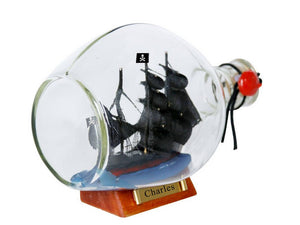 John Halsey's Charles Pirate Ship in a Glass Bottle 7"