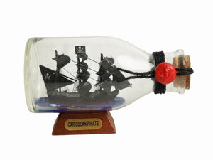 Caribbean Pirate Model Ship in a Glass Bottle 5""