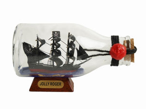 Captain Hook's Jolly Roger from Peter Pan Pirate Ship in a Glass Bottle 5""