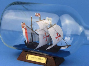 Santa Maria Model Ship in a Glass Bottle 9""