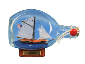 America Sailboat in a Glass Bottle 7""