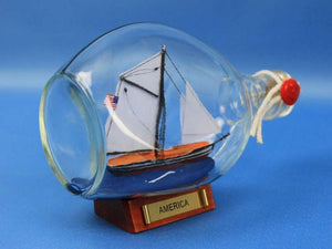 America Sailboat in a Glass Bottle 7""