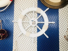 Load image into Gallery viewer, Rustic White Decorative Ship Wheel with Seagull and Lifering 18