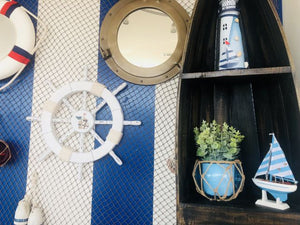 Rustic White Decorative Ship Wheel with Seagull and Lifering 18