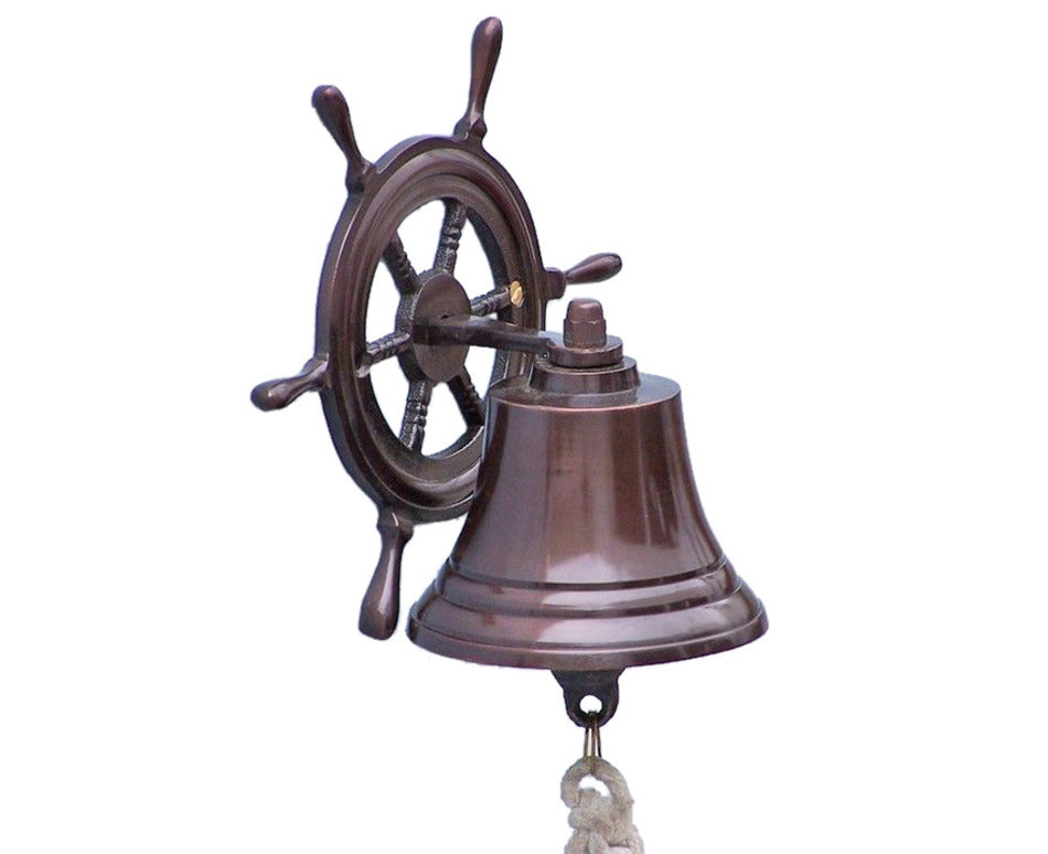 Antique Copper Hanging Ship Wheel Bell 7