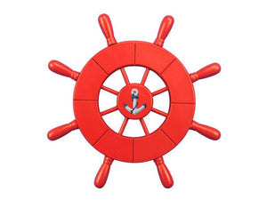 Red Decorative Ship Wheel With Anchor 9""