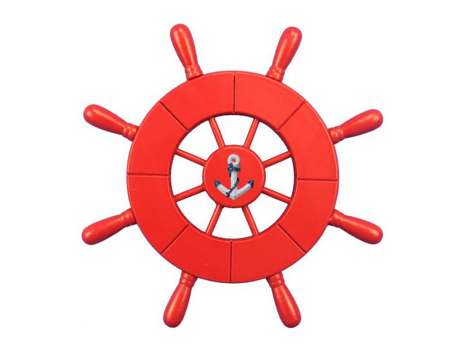 Red Decorative Ship Wheel With Anchor 9