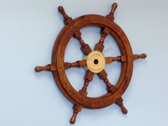 Deluxe Class Wood and Brass Decorative Ship Wheel 24