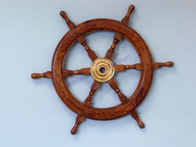 Load image into Gallery viewer, Deluxe Class Wood and Brass Decorative Ship Wheel 24