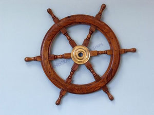 Deluxe Class Wood and Brass Decorative Ship Wheel 24