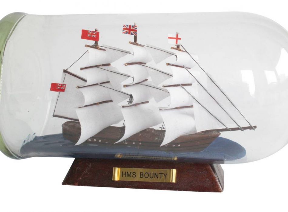 HMS Bounty Model Ship in a Glass Bottle 11"
