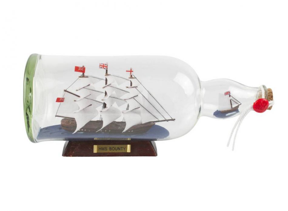 HMS Bounty Model Ship in a Glass Bottle 11"