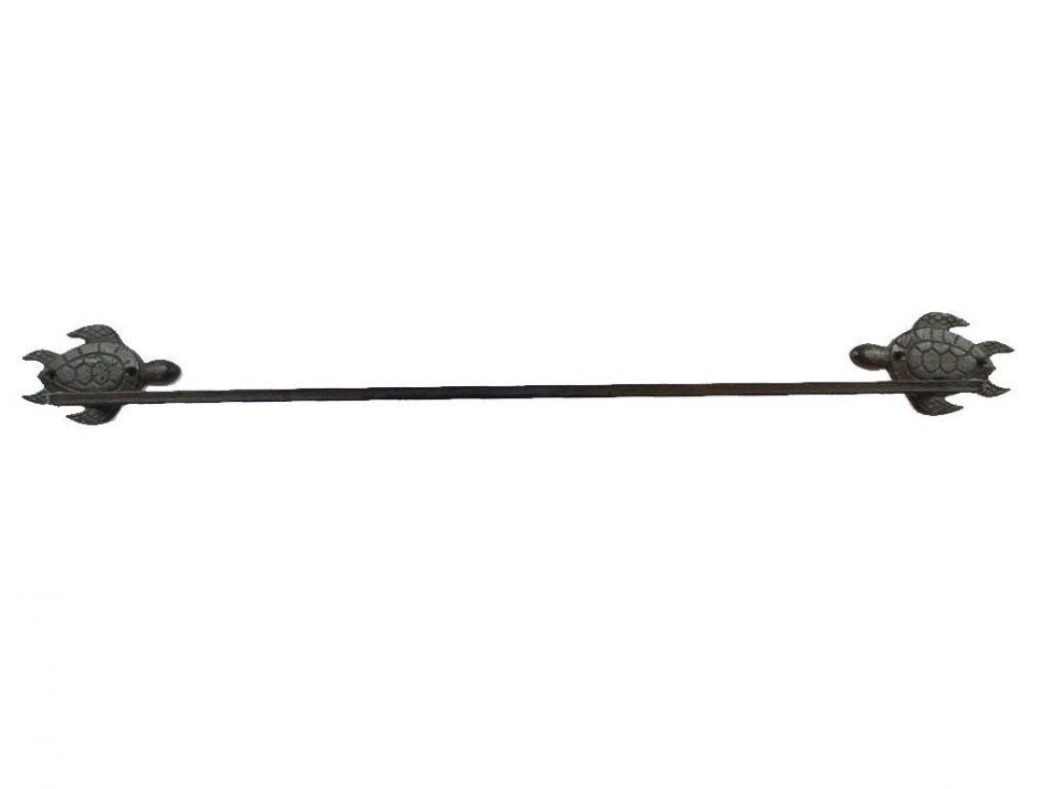 Cast Iron Sea Turtle Bathroom Set of 3 - Large Bath Towel Holder and Towel Ring and Toilet Paper Holder